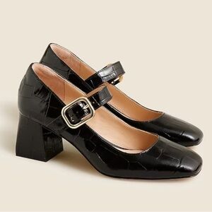 J. Crew Layne Mary Jane Heels 10.5 Croc-embossed Italian leather Block Square